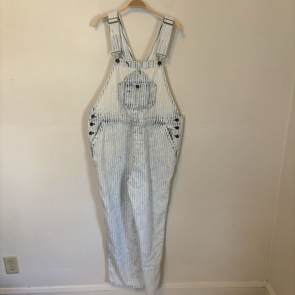 Faherty‎ Topsail Overalls Womens XL Light Wash Striped Railroad Western Cowgirl - Picture 1 of 9